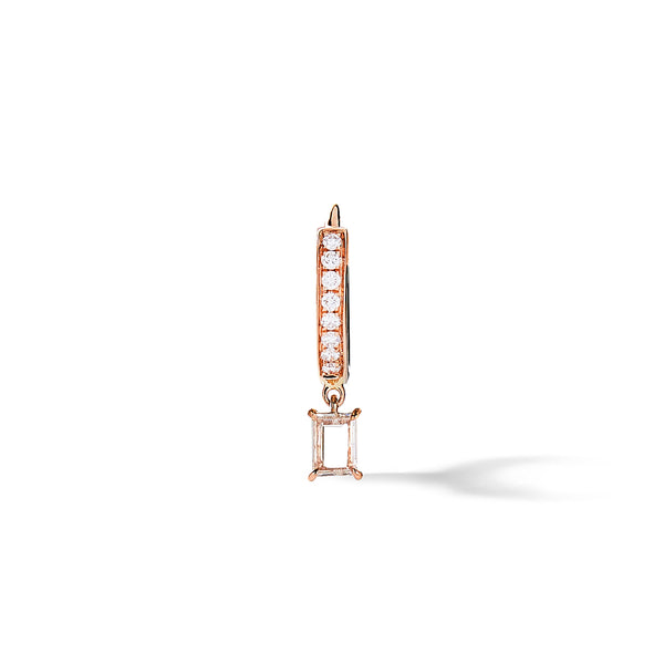 Pave Prism Hoop - Baguette in 18K Rose Gold with Portrait Cut Pale Champagne Diamonds
