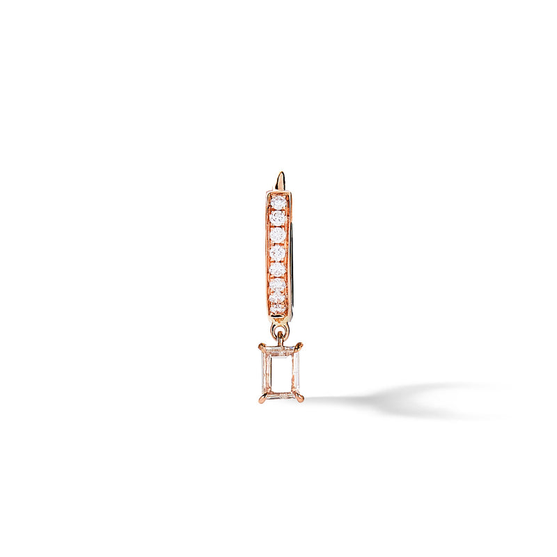 Pave Prism Hoop - Baguette in 18K Rose Gold with Portrait Cut Pale Champagne Diamonds