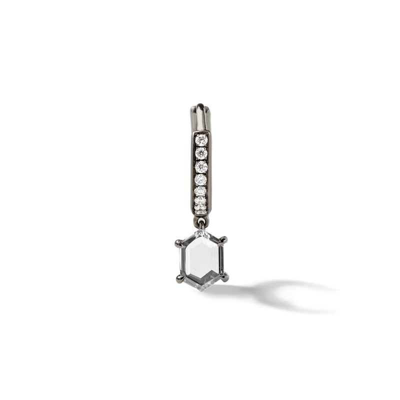 Pave Prism Hoop - Hexagon  in 18K Blackened White Gold with Portrait Cut White Diamonds