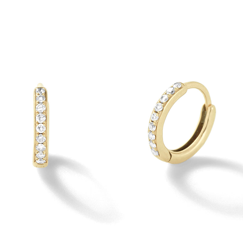 1mm Line Hoops in 18K Yellow Gold with White Diamonds