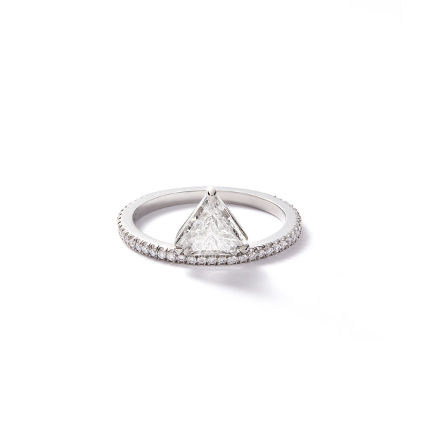 Offset Kent Ring - Platinum with 0.73ct Shield Shaped Diamond with White Diamond Pave