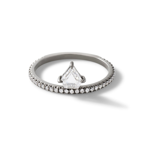 Offset Ring - Kent in 18K Blackened White Gold with White Diamonds