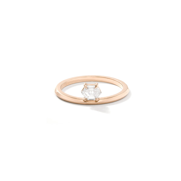 Offset Ring in 18K Rose Gold with 0.30ct Hexagon Shaped Diamond