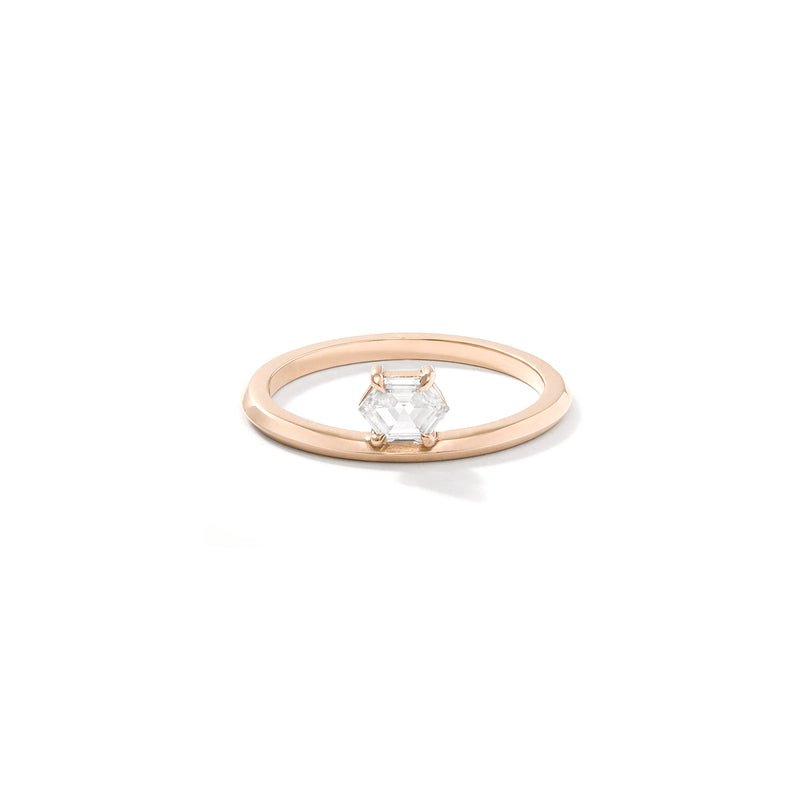 Offset Ring in 18K Rose Gold with 0.30ct Hexagon Shaped Diamond
