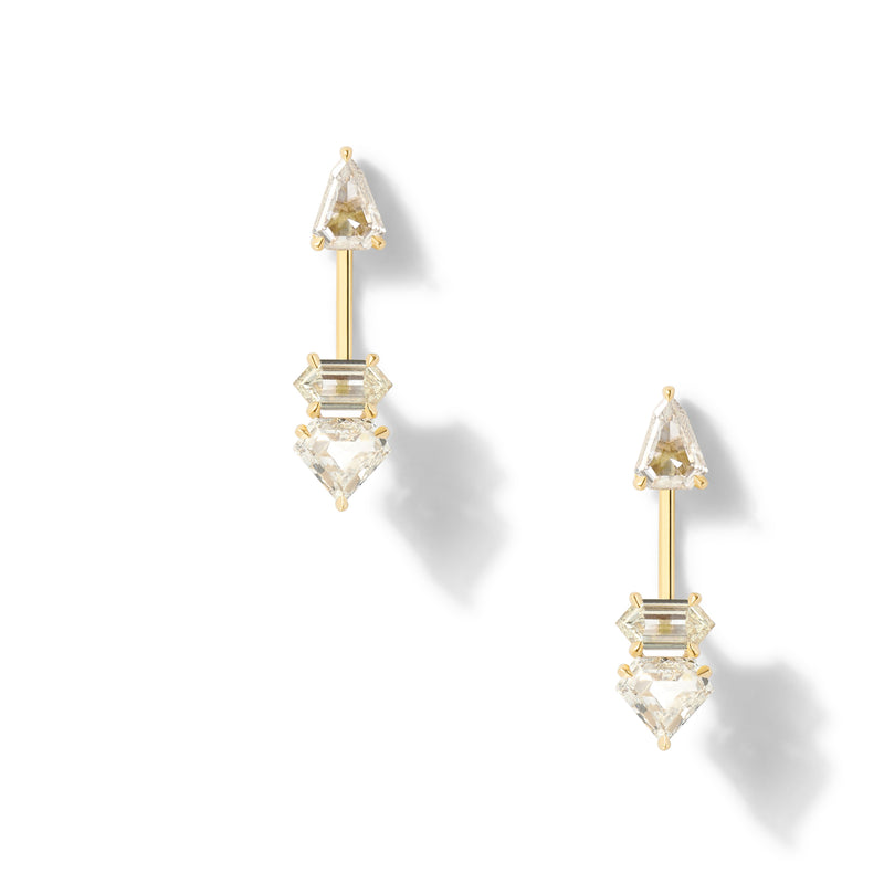 Offset Ear Jackets in 18K Yellow Gold with Geometric White Diamonds