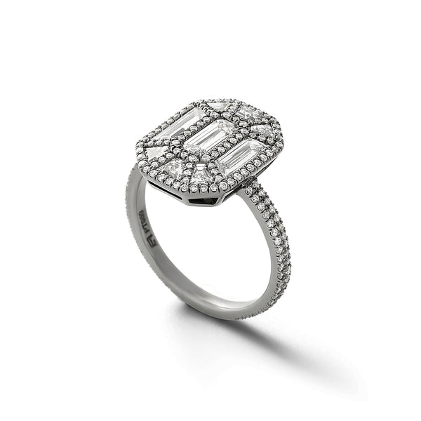 The Exploding Emerald in Blackened Platinum  with White Diamonds