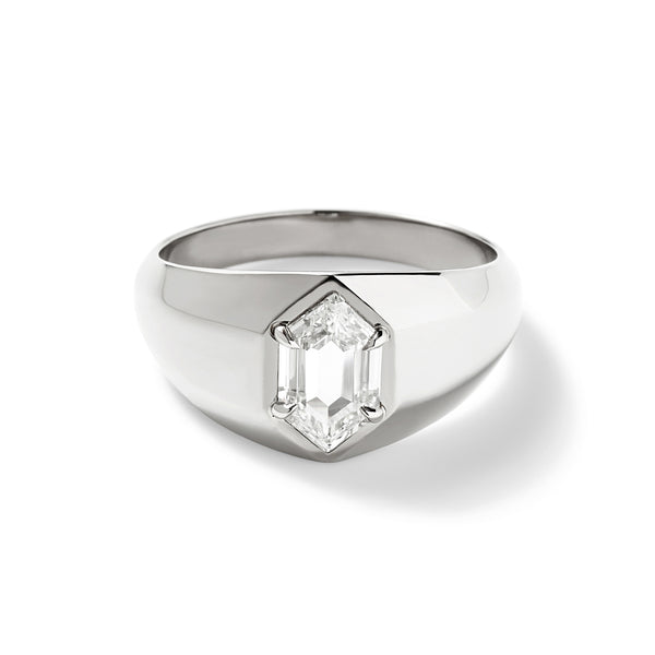 Hero Signet  in 18K Palladium White Gold with Hexagon  White Diamonds
