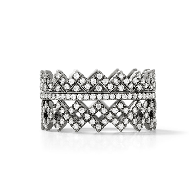 Rex Ring in 18K Blackened White Gold with White Diamonds