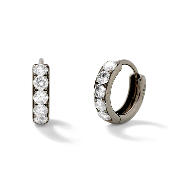 2mm Huggies in 18K Blackened White Gold with White Diamonds