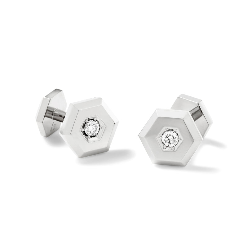 Hexagon Diamond Cufflinks in 18K Palladium White Gold with White Diamonds