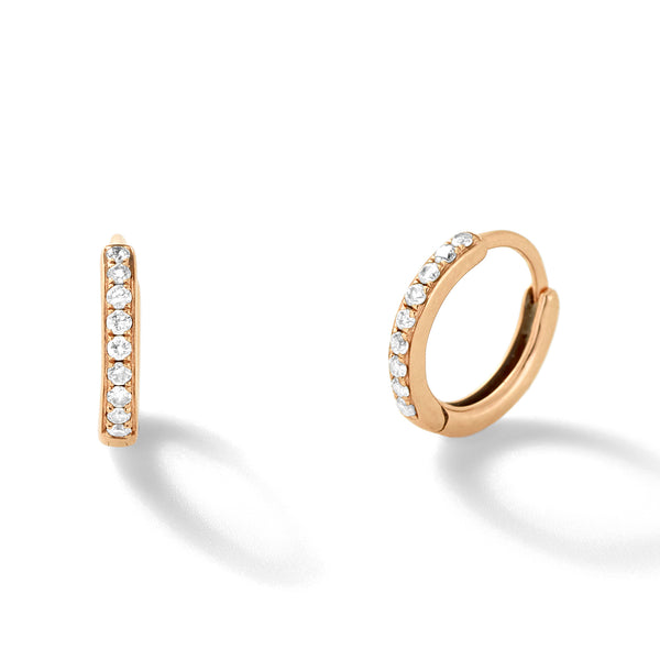 1mm Huggies in 18K Rose Gold with Pale Champagne Diamonds