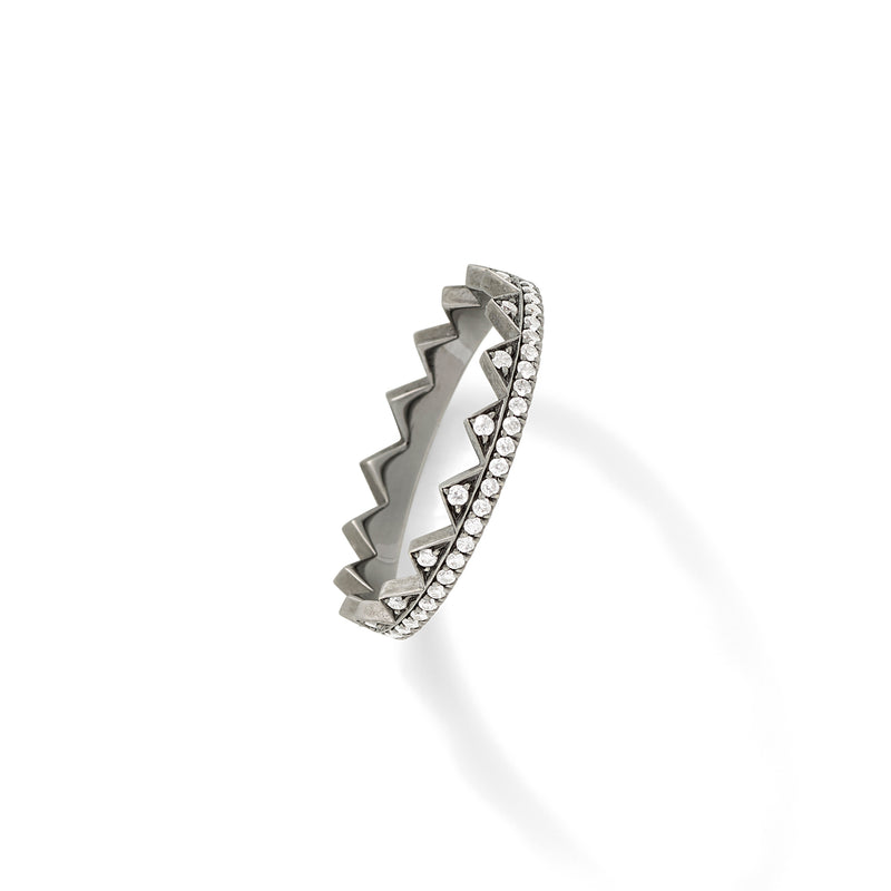 Crown Ring in 18K Blackened White Gold with White Diamonds