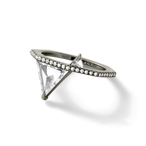 Trillion Queen Ring in 18K Blackened White Gold  with Inverted  White Diamonds