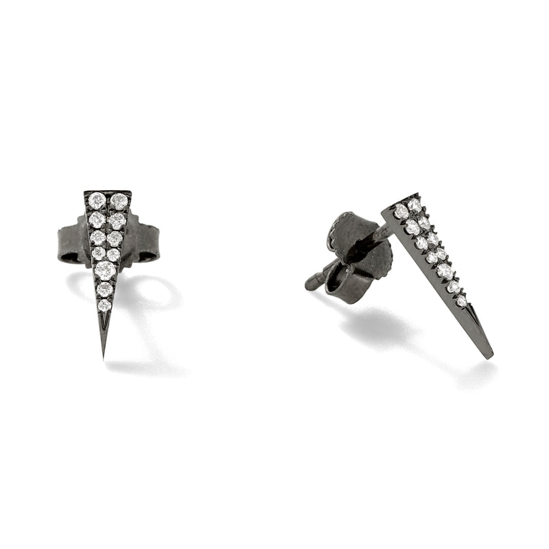 Pave Fringe Studs in 18K Blackened White Gold with White Diamonds