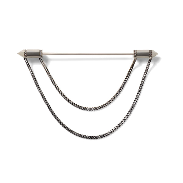 Double Chain Pin in 18K Blackened White Gold with Black Diamonds
