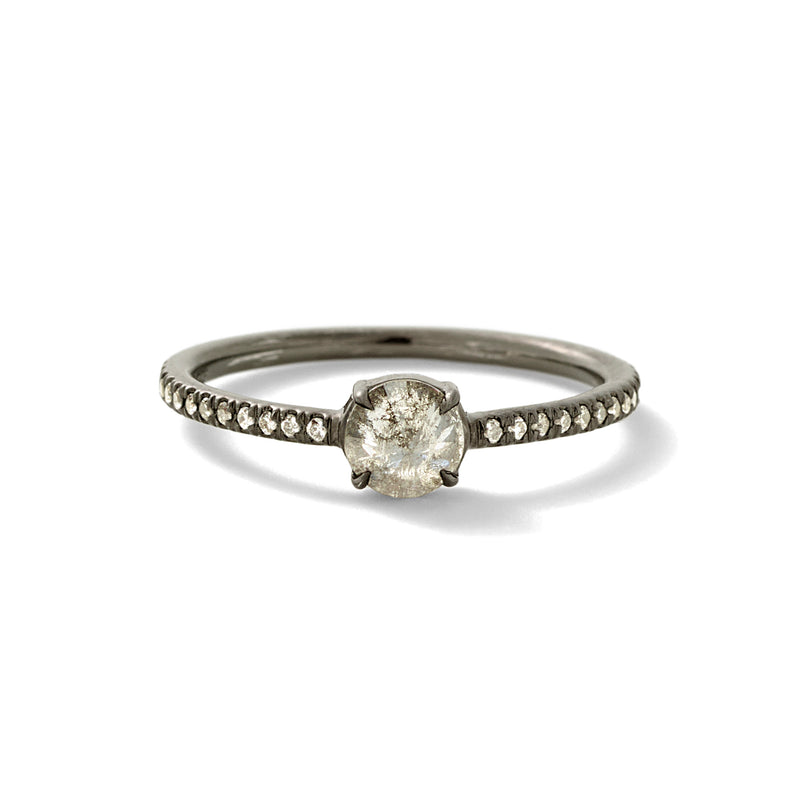 Solitaire Ring in 18K Blackened White Gold with Inverted Grey Diamonds