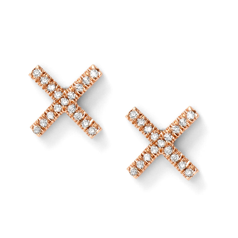 X Studs in 18K Rose Gold with Pale Champagne Diamonds