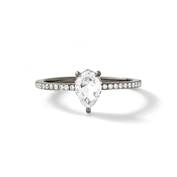 Faceted Pear in Blackened Platinum  with Pear Shaped White Diamonds