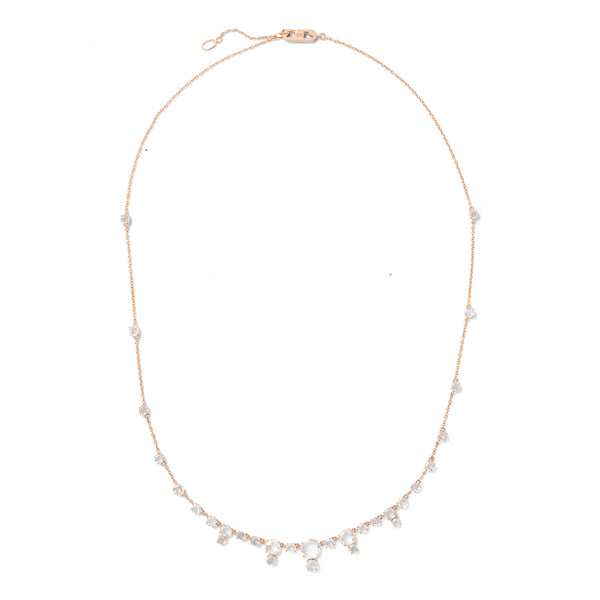 Dew Necklace in 18K Rose Gold with Portrait Cut White Diamonds
