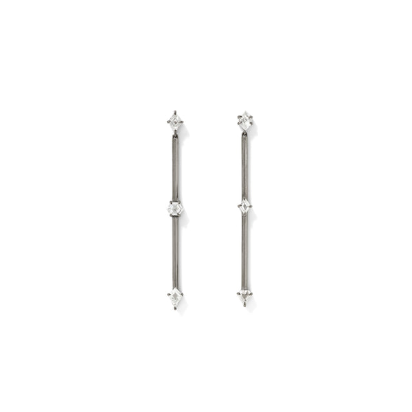 Off Set Earrings in 18K Blackened White Gold with Geometric White Diamonds