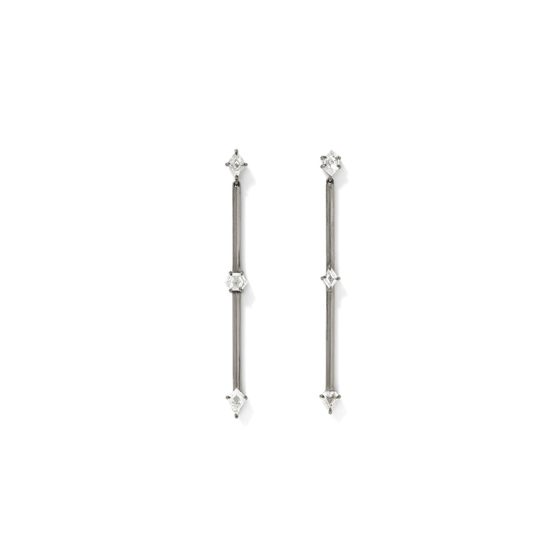 Off Set Earrings in 18K Blackened White Gold with Geometric White Diamonds