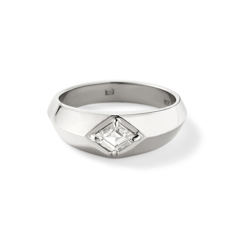 Lozenge Signet in 18K Palladium White Gold with Lozenge Shaped White Diamonds