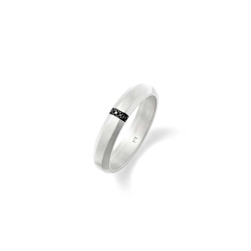 Chamfer Band in 18K Palladium White Gold with Black Diamonds