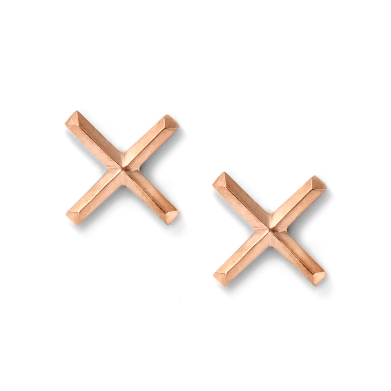 X Studs in 18K Rose Gold  with Bevel Detail