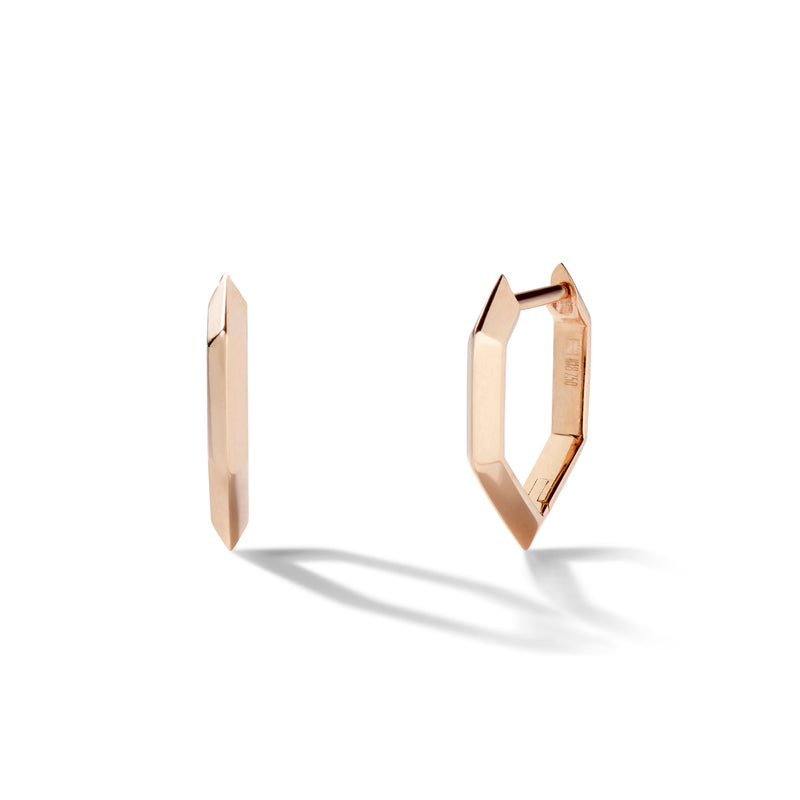 Hexagon Hoops in 18K Rose Gold with Bevel Detail