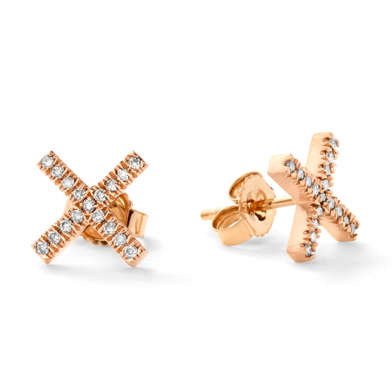 X Studs in 18K Rose Gold with Pale Champagne Diamonds