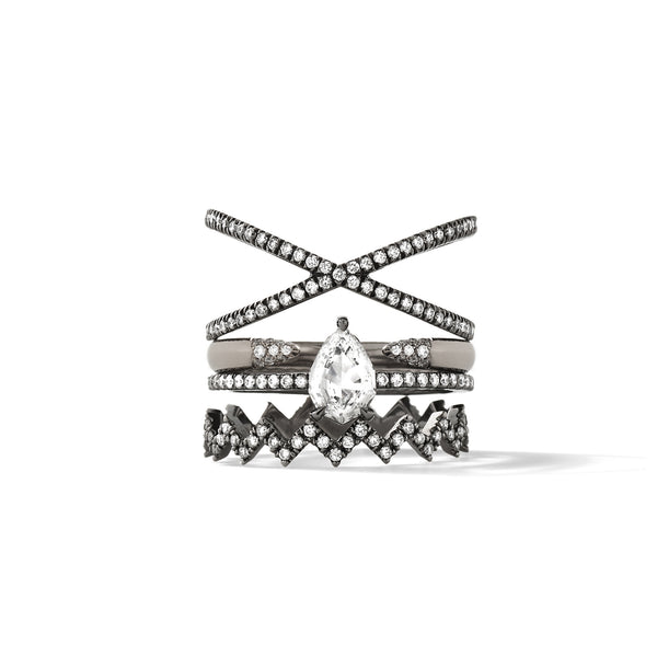 Faceted Pear in Blackened Platinum  with Pear Shaped White Diamonds