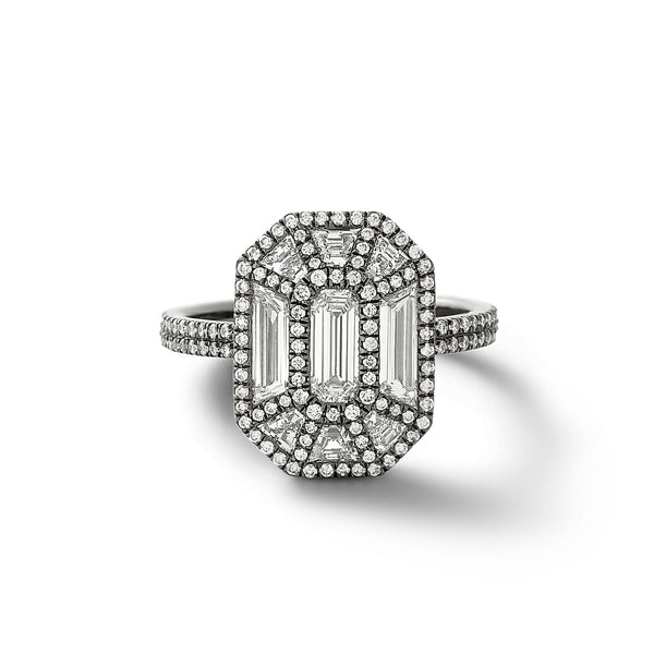 The Exploding Emerald in Blackened Platinum  with White Diamonds