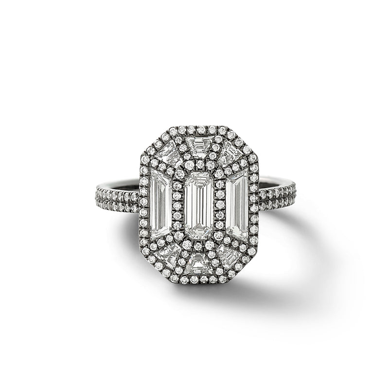 The Exploding Emerald in Blackened Platinum  with White Diamonds