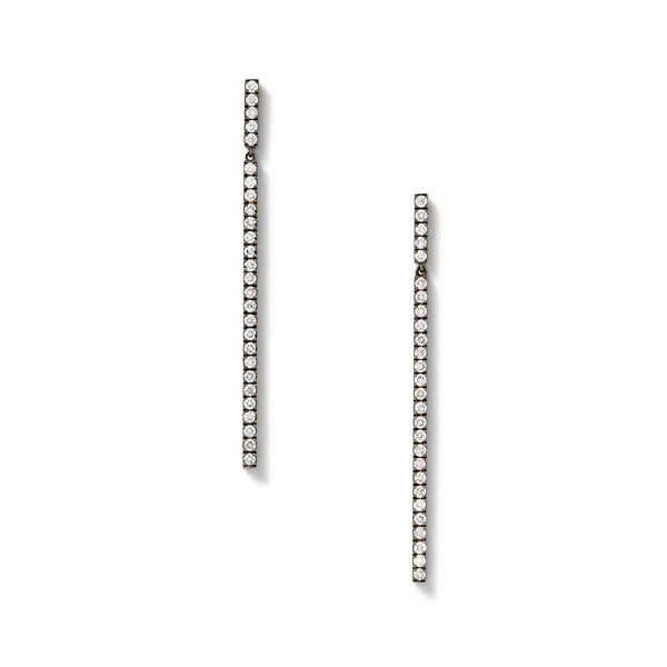 Line Earrings in 18K Blackened White Gold with White Diamonds