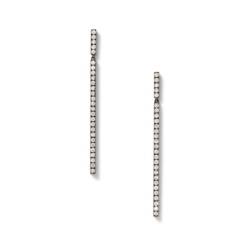 Line Earrings in 18K Blackened White Gold with White Diamonds
