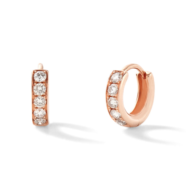 2mm Huggies in 18K Rose Gold with Pale Champagne Diamonds