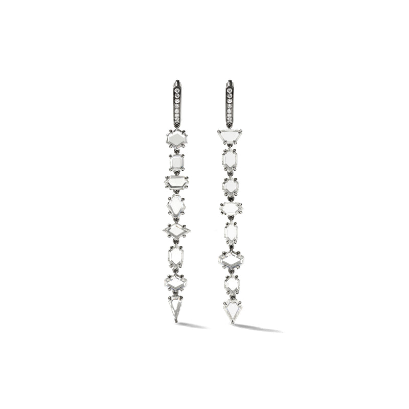Multi Stone Prism Earrings in 18K Blackened White Gold with Portrait Cut White Diamonds