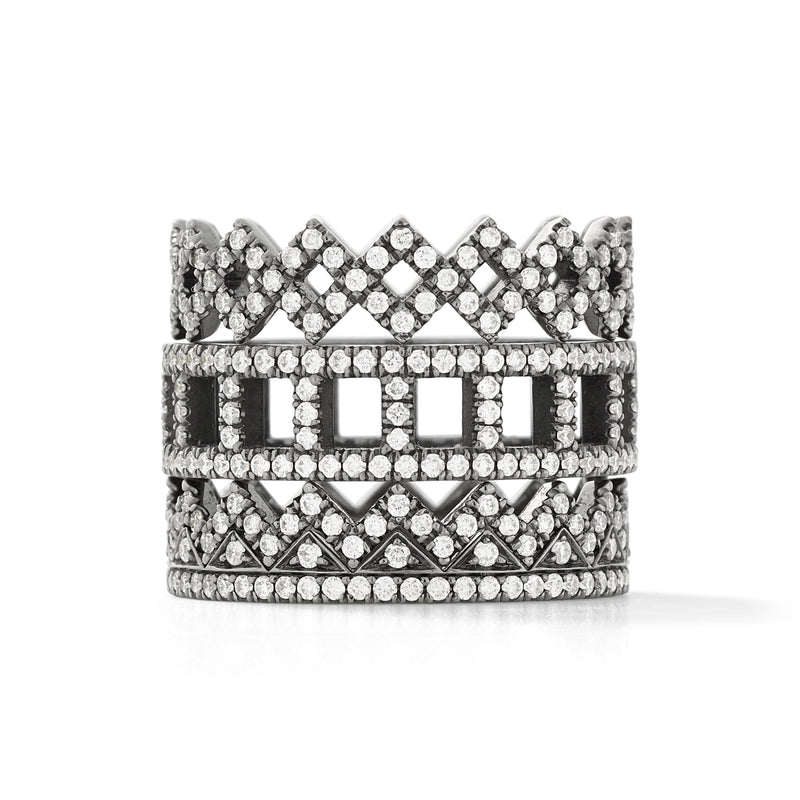 Rex Ring in 18K Blackened White Gold with White Diamonds