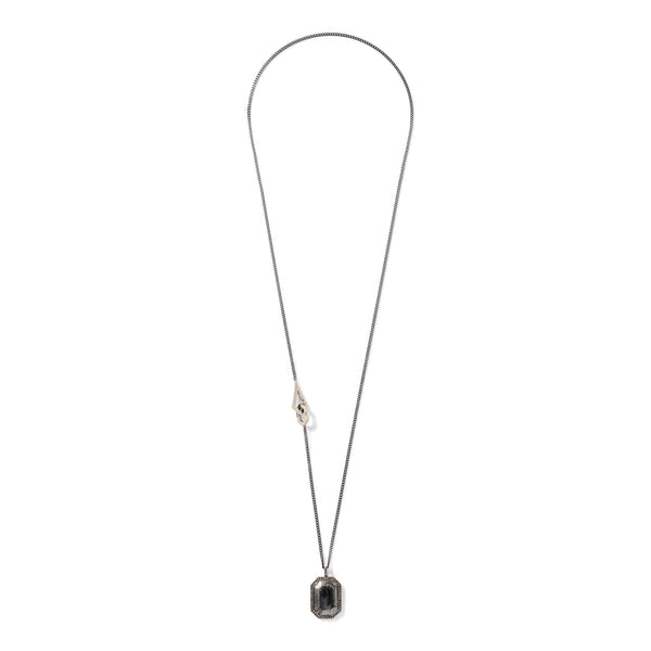Dog Tag Pendant in 18K Blackened White Gold with Opaque Grey Black Diamonds