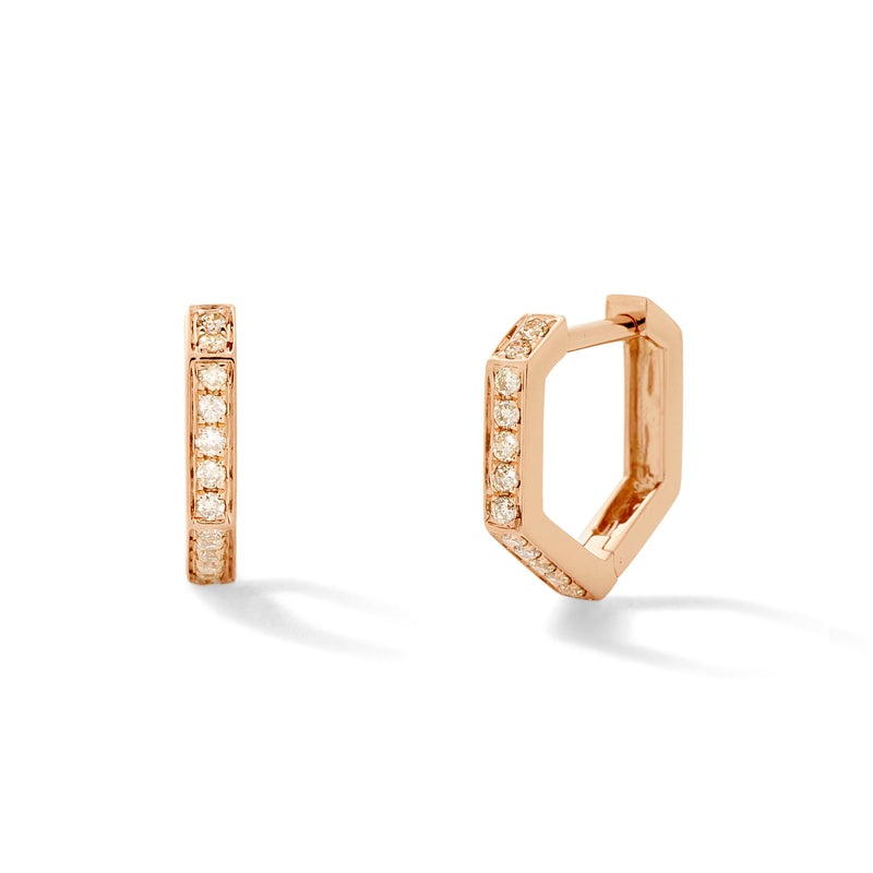 Hexagon Hoops in 18K Rose Gold with Pale Champagne Diamonds