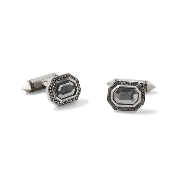Hexagon Cufflinks in 18K Blackened White Gold with Opaque Hexagon Black Diamonds