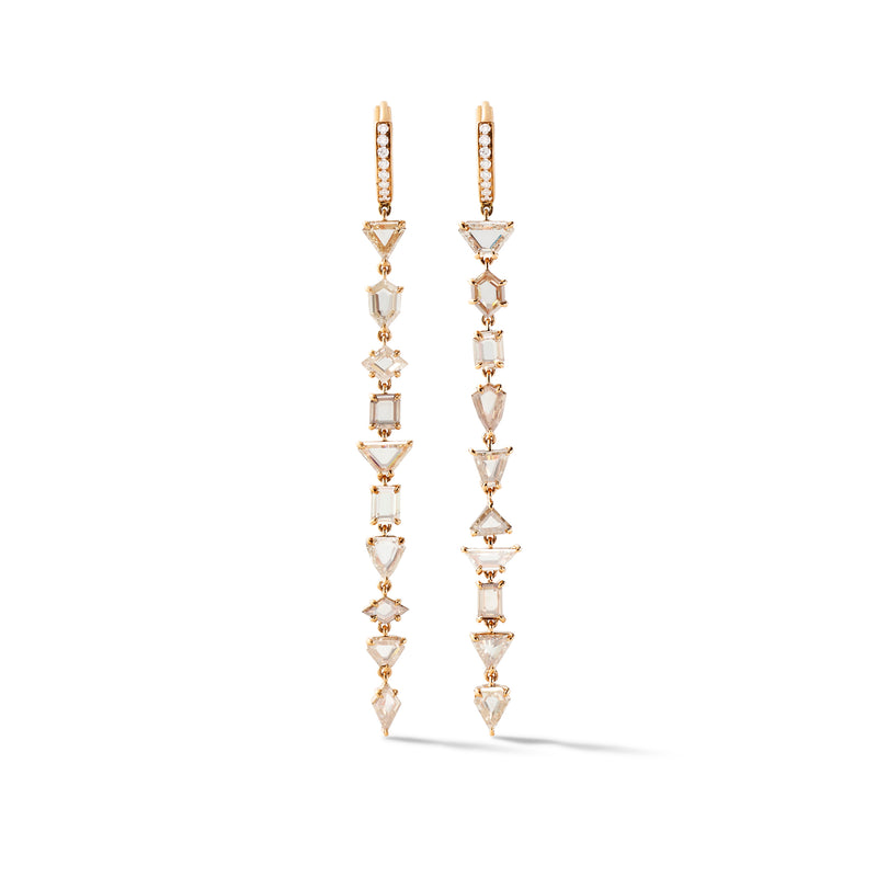 Multi Stone Prism Earrings in 18K Rose Gold with Portrait Cut Pale Champagne Diamonds