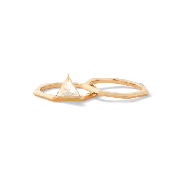 Trillion Queen Ring in 18K Rose Gold with Inverted  White Diamonds with Bevel Detail