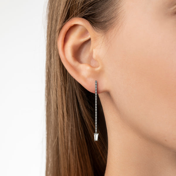Offset Elongated Stud - 40mm in 18K Blackened White Gold with Geometric White Diamonds