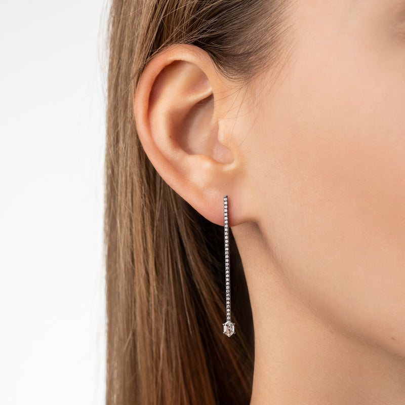 Offset Elongated Stud - 30mm in 18K Blackened White Gold with Elongated Hexagon White Diamonds