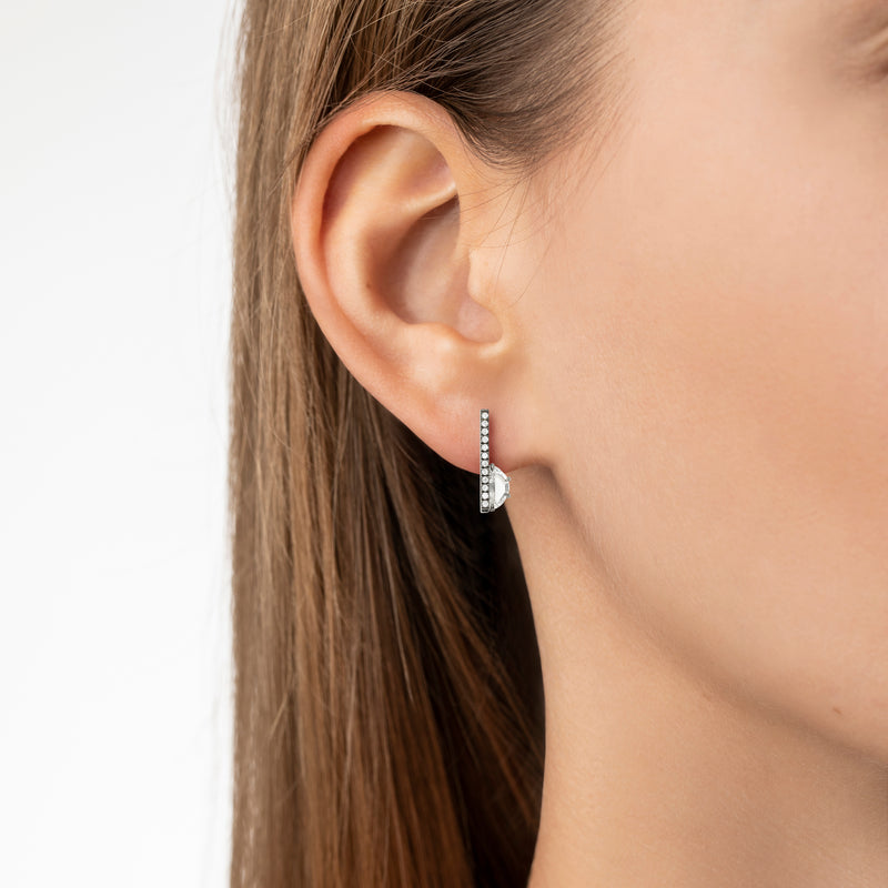 Offset Elongated Stud - 15mm in 18K Blackened White Gold with Geometric White Diamonds