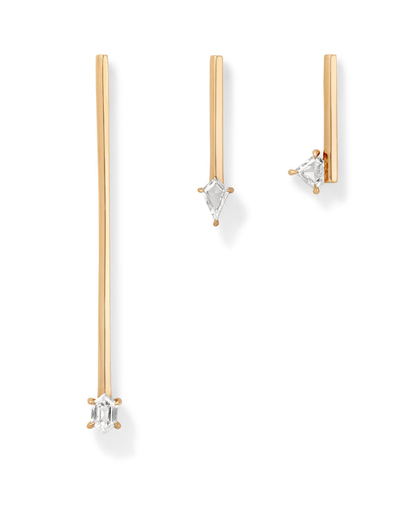 Offset Elongated Stud - 15mm in 18K Rose Gold with White Diamonds