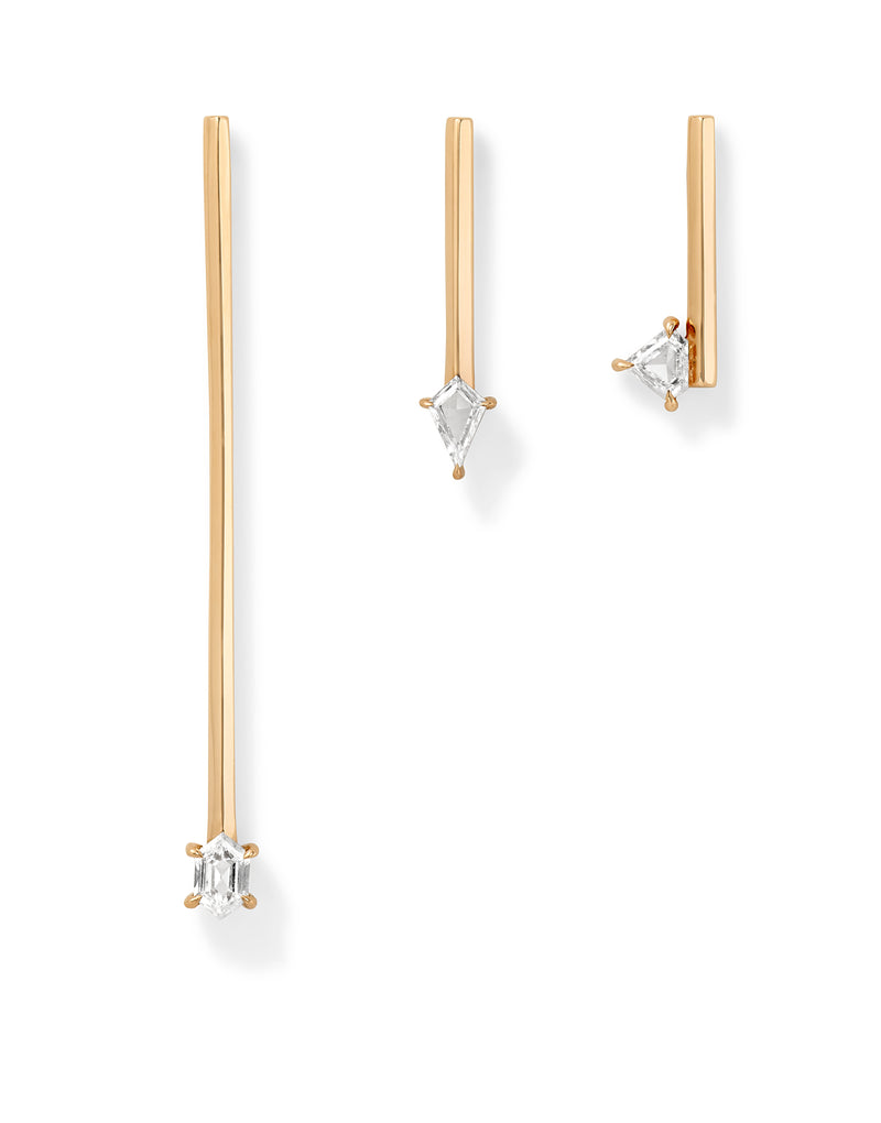 Offset Elongated Stud - 40mm in 18K Rose Gold with White Diamonds