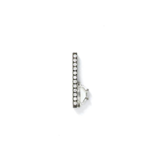 Offset Elongated Stud - 15mm in 18K Blackened White Gold with Geometric White Diamonds