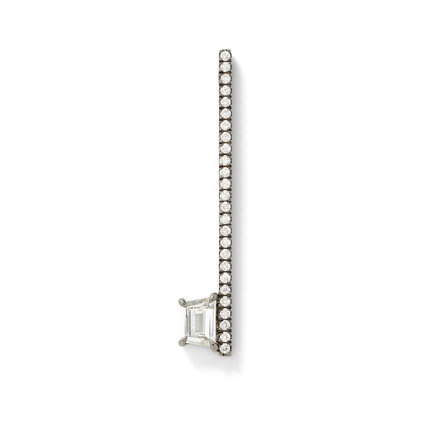 Offset Elongated Stud - 30mm in 18K Blackened White Gold with Geometric White Diamonds